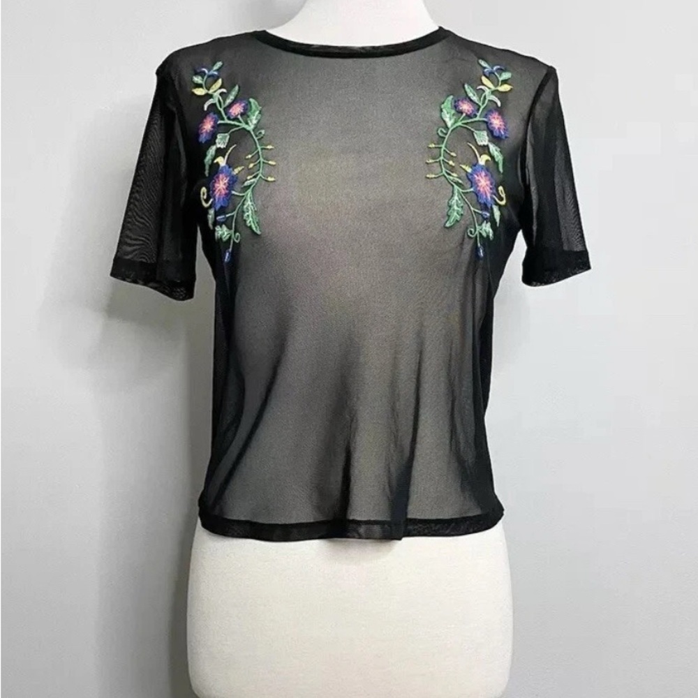 ZARA  TRAFALUC Sheer Top with Floral Embroidery